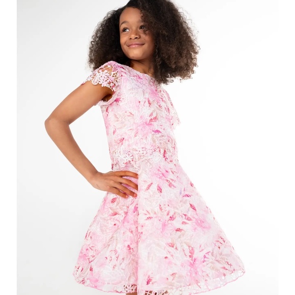 NWT Zoe Ltd Diana Pink Floral Lace Girls Dress 66003D - Picture 2 of 4